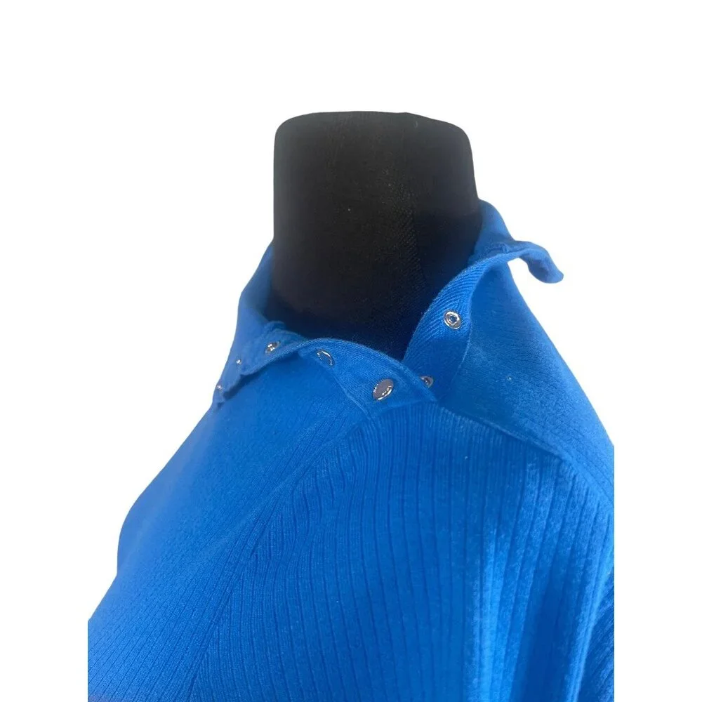 Michael Michael Kors Womens Size Small Ribbed Pullover Top Blue Long Sleeve - Picture 7 of 9